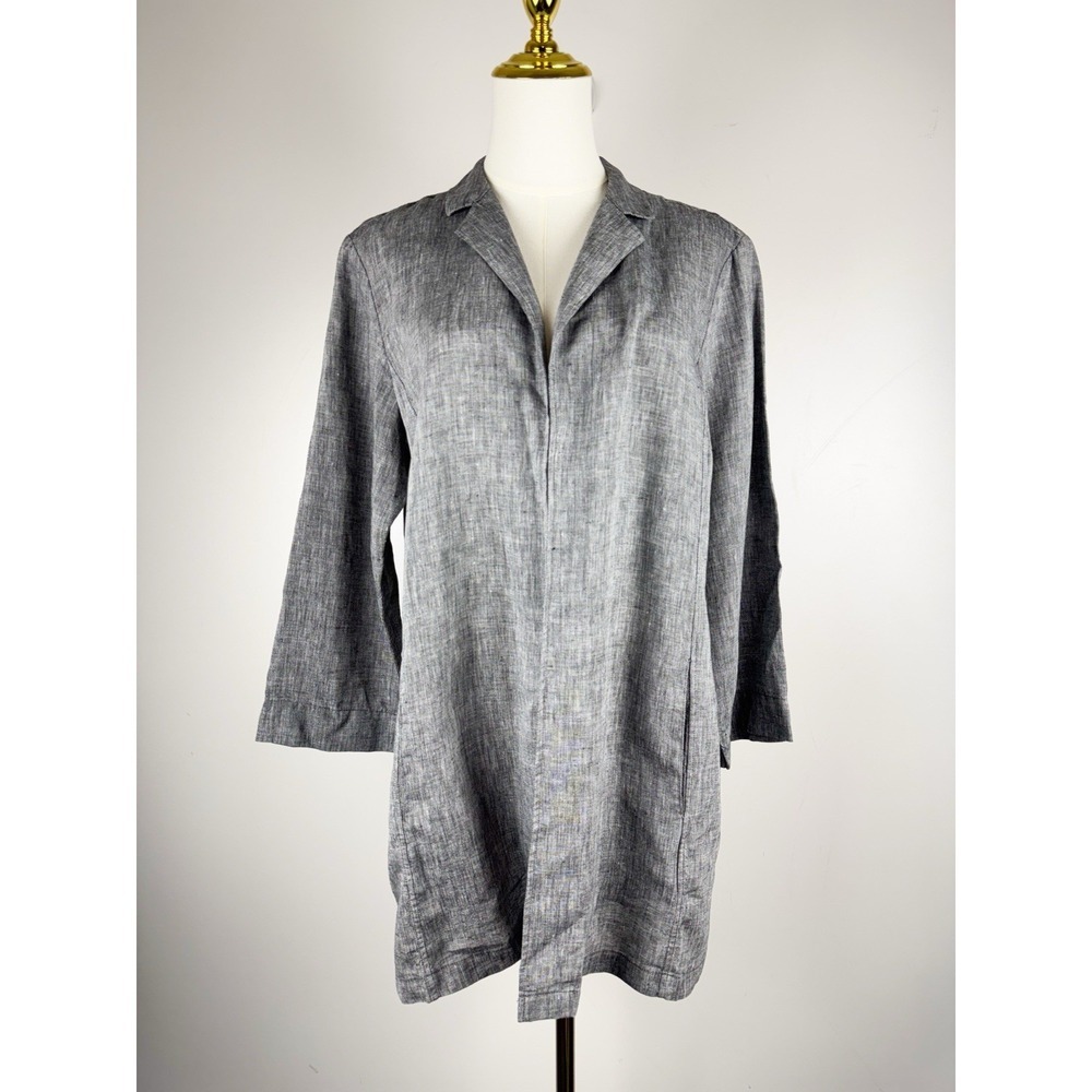 Hinson Wu Luxe Linen Jacket Gray Duster Blazer Open Front Cardigan Size 8⁠